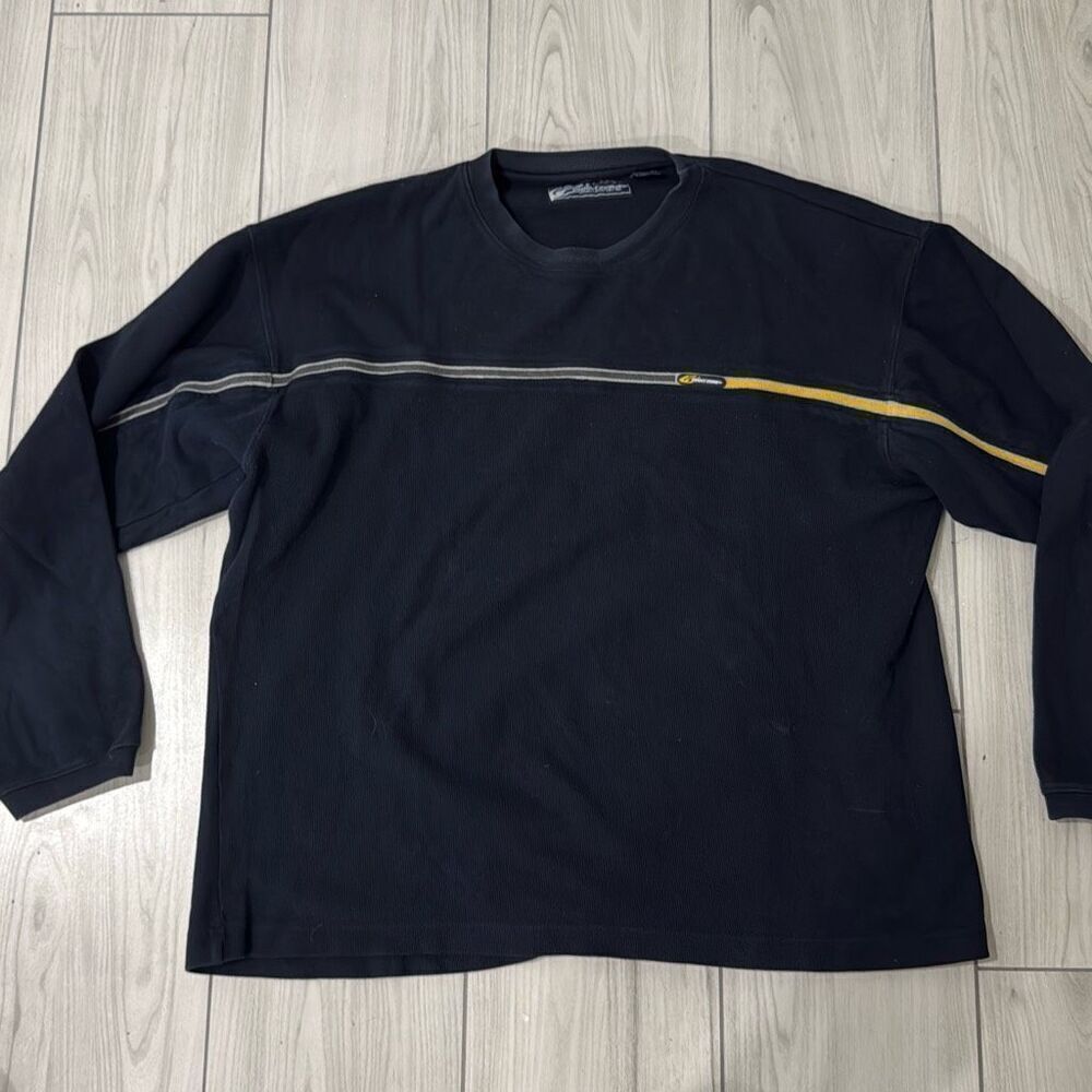 POINT ZERO Heavyweight Cotton Thermal‎ Sweater Men's Size Large Navy Long Sleeve